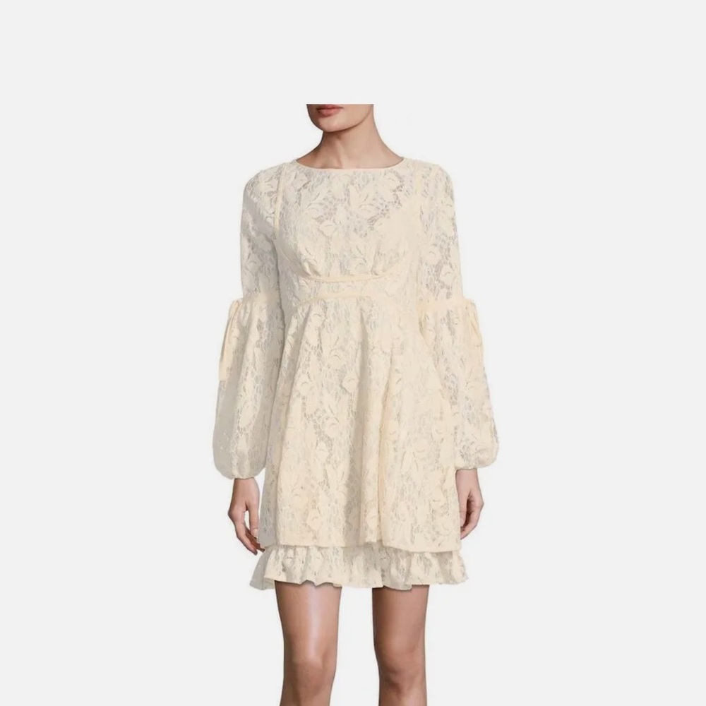 Free People OB725148 Long Sleeve Rubi Lace Mini Dress Ivory S